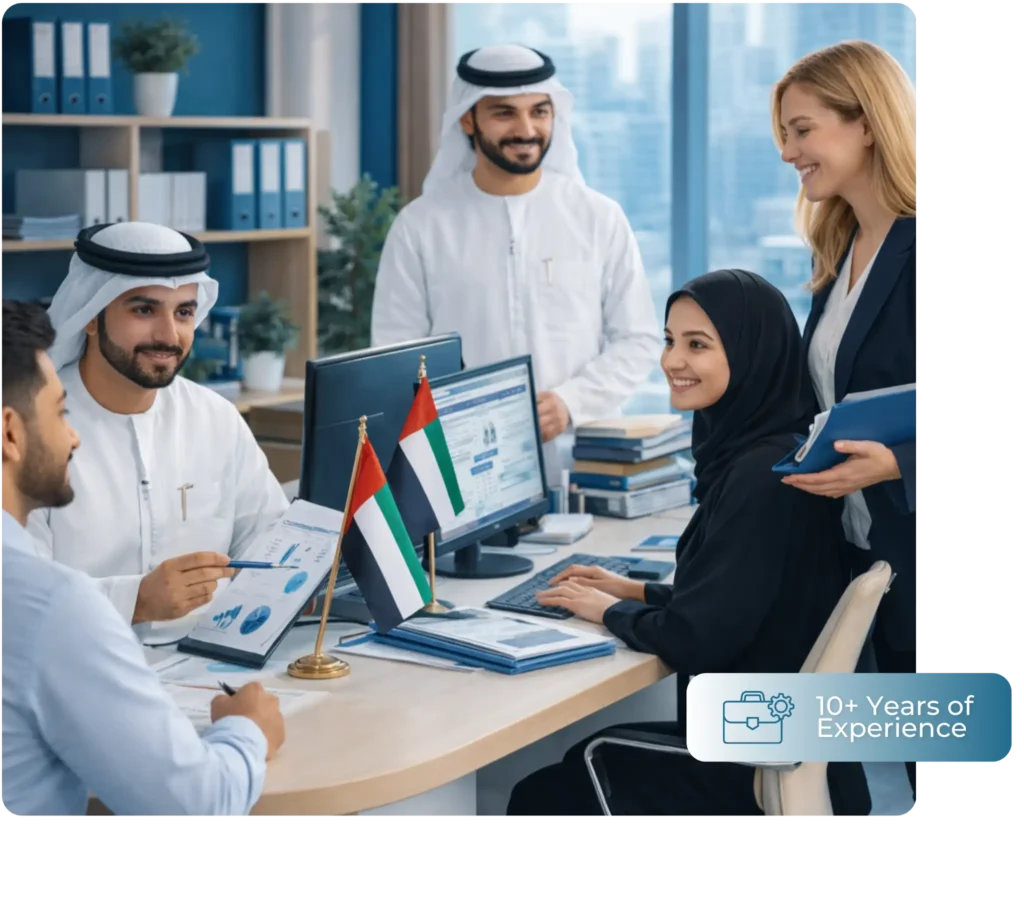 team of business consultants assisting clients with business setup in dubai